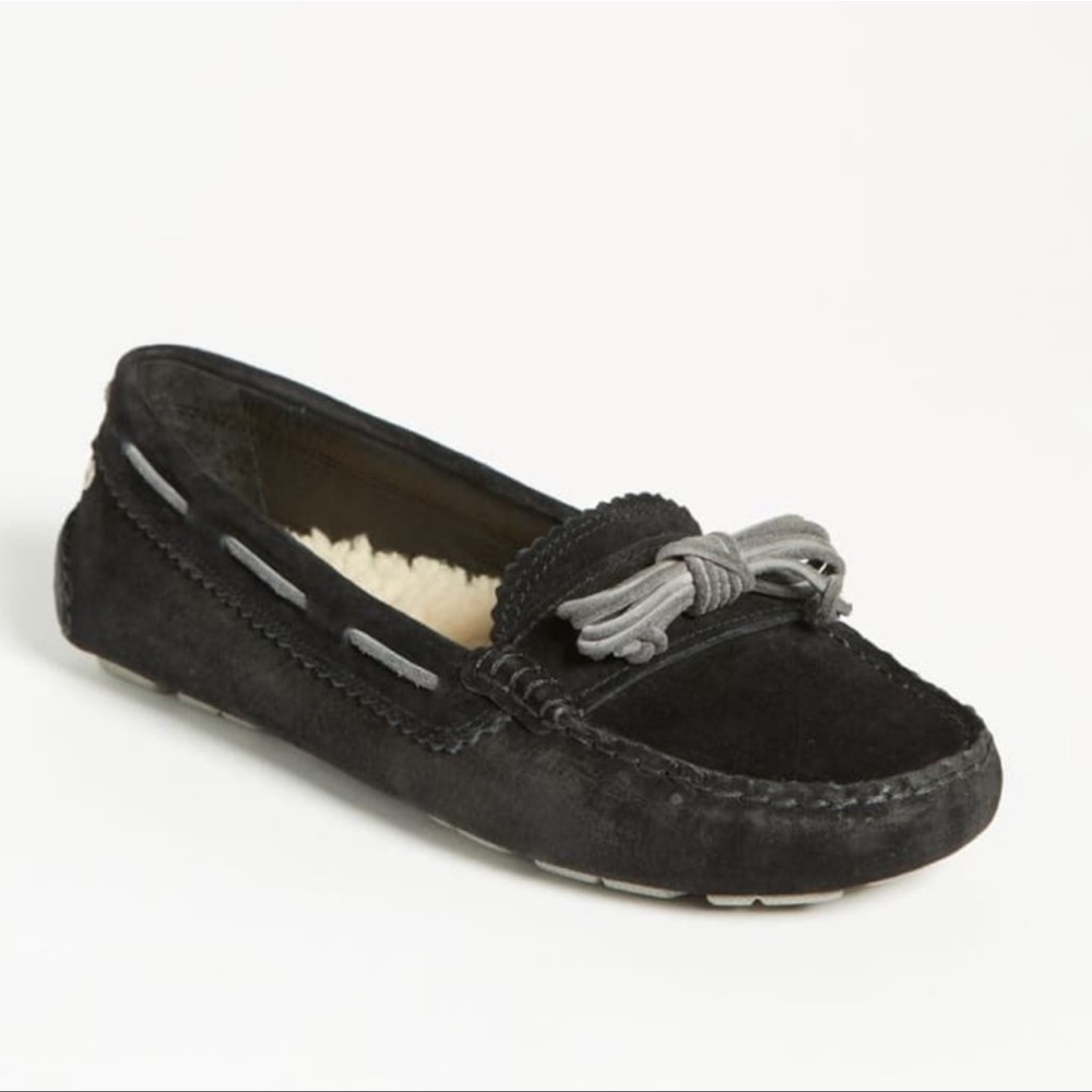 Ugg Meena Shearling Black Leather Suede Slippers